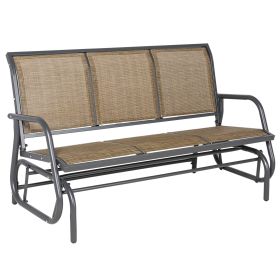 3-Person Outdoor Patio Glider Bench, Porch Glider Swing with 3 Seats, Breathable Mesh Fabric, Metal Frame, Brown