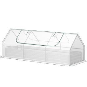 8.6 x 3 x 1ft Raised Garden Bed with Mini Greenhouse, Galvanized Raised Garden Bed with Cover for Herbs and Vegetables