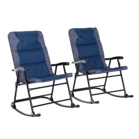 2 Piece Outdoor Patio Rocking Chair Set, Armrests, Padded Seat & Backrest, Navy Blue & Gray