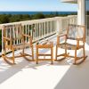 3 Piece Patio Rocking Set Acacia Wood Rocker Bistro Set with Rattan Seat and Back
