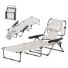 Cream White Folding Lounge Chair with Reclining Back for Outdoor Relaxation