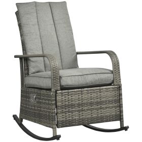 Outdoor Lounge Rocking Chair Glider, Patio Rattan Recliner Chair with Cushion, Adjustable Footrest, Max. 135 Degree Backrest, Gray