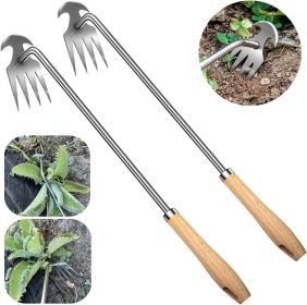 2pack 16inch Weed Puller Tool,Weeding Tool,4 Teeth Stainless Steel Hand Weeder for Effortless Weeding,Portable Uprooting Tool for Vegetable Gardening