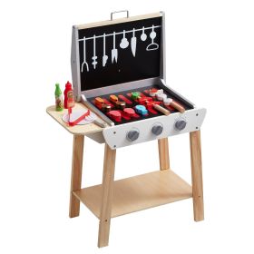VEVOR Wooden Play Barbecue Toy Grill, Kids Grill Playset with Play Food and Grilling Tools, Wooden Play Food Kitchen Accessory (21 PCS)