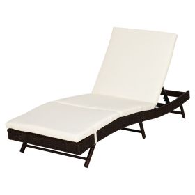 Patio Chaise Lounge, Pool Chair with 5 Position Adjustable Backrest & Cushion, Outdoor PE Rattan Wicker Sun Tanning Seat, 78.75" x 28" x 35", Cof