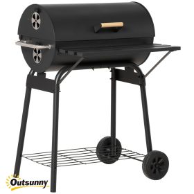 30" Portable Charcoal Barbecue Grill with Wheels Outdoor Barbecue with Adjustable Charcoal Rack, Storage Shelf, for Garden Camping Picnic