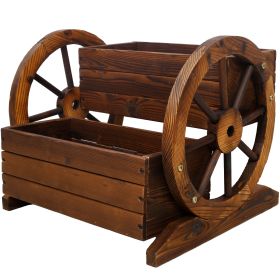 Wooden Wagon Planter Box, Garden Planter with Wheels,Decorative Planter for Flowers Herbs Vegetables for Indoor & Outdoor Décor