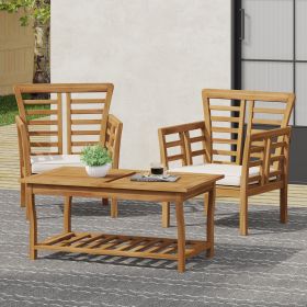 3 Pieces Outdoor  Modern Acacia wood Patio Chair with Table