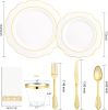 175PCS Gold Plastic Plates with Disposable Silverware - White Gold Plastic Tableware Include 25 Dinner /25 Dessert Plates, 75 Cutlery, 25 Cups