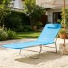 Blue Folding Chaise Lounge Pool Chair Outdoor Sun Tanning Reclining Back with Pillow Steel Frame Breathable Mesh for Beach Yard Patio