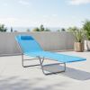 Blue Folding Chaise Lounge Pool Chair Outdoor Sun Tanning Reclining Back with Pillow Steel Frame Breathable Mesh for Beach Yard Patio