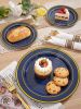 350PCS Navy Blue and Gold Plastic Plates with Rolled Napkins Include Dinner Plate 10'', Dessert Plate 7'', gold Cups 9 OZ