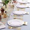 175PCS Gold Plastic Plates with Disposable Silverware - White Gold Plastic Tableware Include 25 Dinner /25 Dessert Plates, 75 Cutlery, 25 Cups