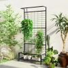 Metal Tall Plant Stand with Trellis and Hanging Bar, Plant Holder for Indoor Outdoor Use, 36" x 12.8" x 74", Black