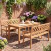 2-Person Patio Acacia Wood Garden Chair with Armrests and Backrest for Porch