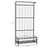 Metal Tall Plant Stand with Trellis and Hanging Bar, Plant Holder for Indoor Outdoor Use, 36" x 12.8" x 74", Black