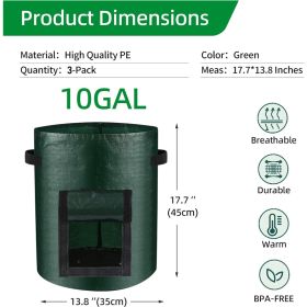 10 Gallon -6 Pack Potato Grow Bags, Heavy Duty PE Fabric Pots With Flap And Handles, Green Planter Bags For Potato Vegetables Outdoor Garden, For (Option: 6pcs)