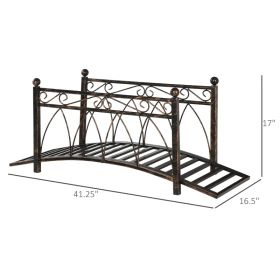 Metal Arch Zen Garden Bridge With Safety Siderails, Decorative Footbridge, Delicate Scrollwork & Corner Spheres For Stream, Fish Pond, Bronze (Option: Bronze)