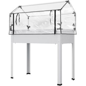 Elevated Garden Box With Greenhouse Cover, Raised Garden Bed With Legs And Drainage Hole For Vegetables, White (Option: White)