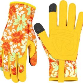 Leather Gardening Gloves for Women Thorn Proof Garden Gloves Touch Screen Working Gloves Gifts,M (Color: YELLOW)