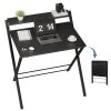 Small Folding Desk with Shelf, No-Assembly Foldable Computer Table for Tight Spaces, Portable Writing Desk for Office Dorm Apartment