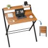 Small Folding Desk with Shelf, No-Assembly Foldable Computer Table for Tight Spaces, Portable Writing Desk for Office Dorm Apartment